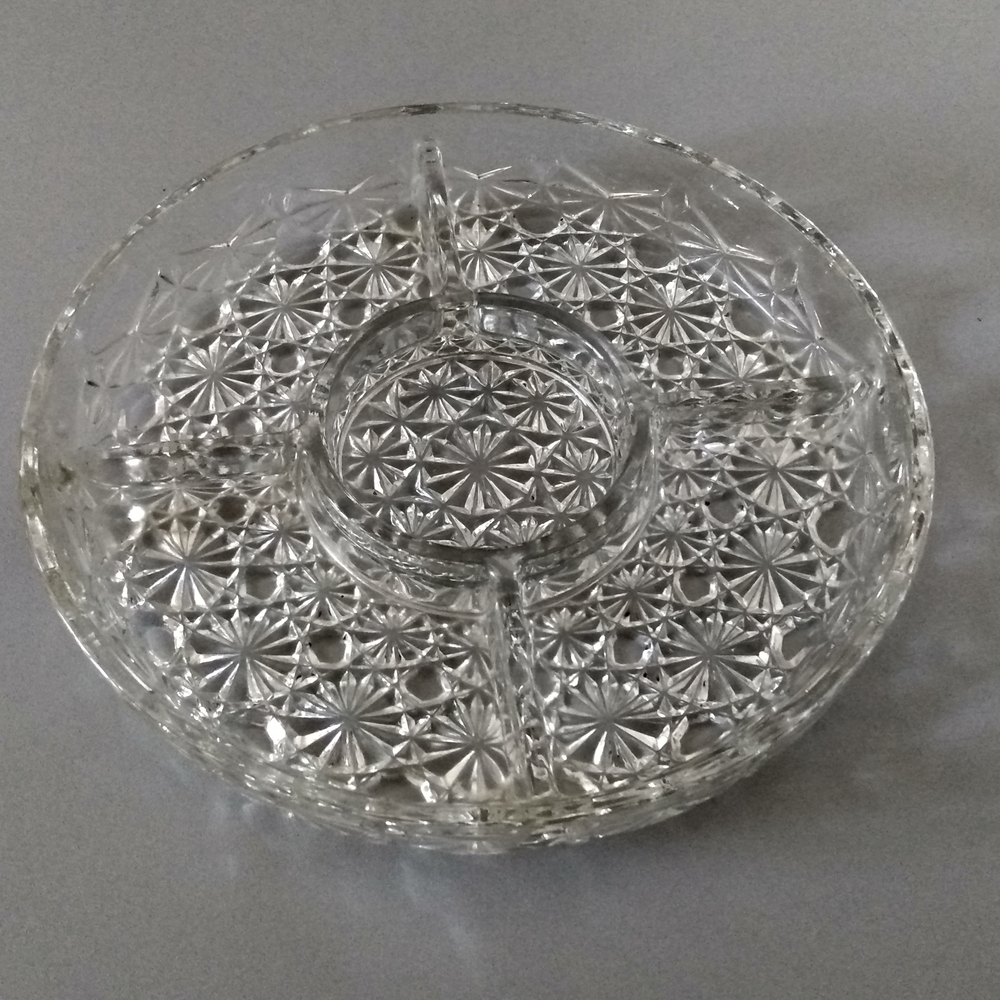 Vintage Starburst Pattern Glass Divided Dish Made in France